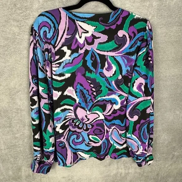 Susan Graver Top Womens Extra Large Purple Long Sleeve Layered Blouse Office - Picture 7 of 14